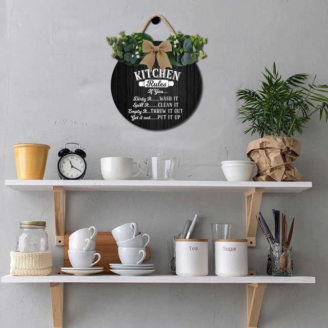 Kitchen Signs Wall Decor,Kitchen Rules Rustic Round Wooden Sign,For Home, Office, Store Or Restaurant