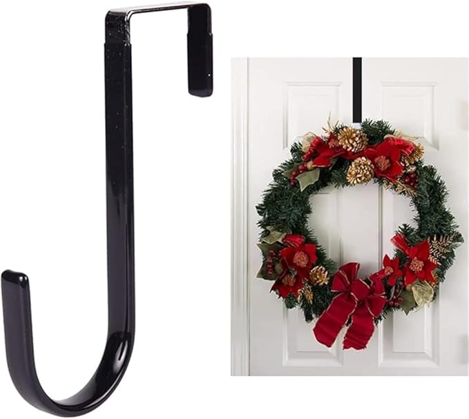 Black Wreath Hanger - Strong Bearing Fall Wreath Christmas Halloween Decorations Carbon Steel Wreath Door Hook 5" Height Wreath Hangers, Front Door Metal Over The Door Single Hook, Home Décor