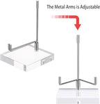 Hipiwe Clear Acrylic Display Stand Holder with Adjustable Metal Arms Display Easel Stands for Gemstones Fossils Minerals Agate Slabs Plates Crystals Saucers Collectibles, 3.1x3.1x4.9 inch