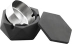 FREELOVE Concrete Ashtray with Lid & Stainless Steel Ashtrays, Cement Ash Tray Smoking Holder Indoor Smokeless Outdoor Windproof Patio Home Office Cool Decor(Dark Grey, Small)