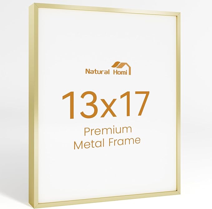 13x17 Aluminum Metal Picture Frame,Tempered Glass Gold Photo Frame 13x17 for Family Photo,Posters,Art,Document to Wall Mount Horizontally or Vertically