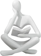 Gold Reading Women Statue, Thinker Sculptures, Abstract Art Ornament, Modern Aesthetic Figurine Decoration, Suitable for Home Living Room Bedroom Office Shelf Table Desk Bookshelf Decor (White Left)
