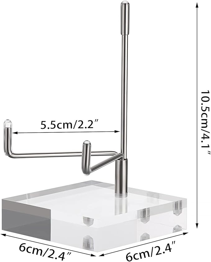 Hipiwe Clear Acrylic Display Stand Holder with Adjustable Metal Arms Display Easel Stands for Gemstones Fossils Minerals Agate Slabs Plates Crystals Saucers Collectibles, 2.4x2.4x4.1 inch