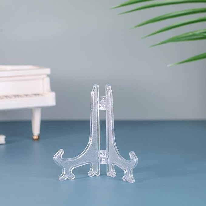 Artliving 4" Clear Plastic Stand Cookie Holder Display Stand Place Card Holder Display Easels at Weddings, Birthday Party(24 Pack)