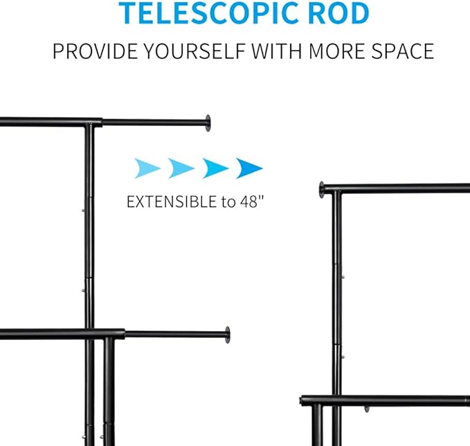 Fishat Black Simple Standard 2 Double Rod Clothing Metal Garment Rack for Hanging Clothes, Rolling Clothes Organizer with Mobile Lockable Wheels
