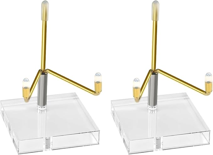 Rock Display Stand, Crystal Display Stand, Mini Easel Stand with Clear Acrylic Base and Adjustable Metal Arms for Geode Mineral Fossil Agate, Small Collectibles, 2x2x3 Inch, 2 Pack