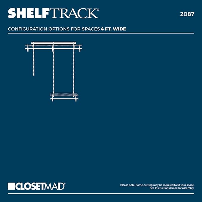 ClosetMaid ShelfTrack Wire Closet Organizer System, Adjustable from 2 to 4 Ft., With Shelves, Clothes Rods, Hardware, Durable Steel, White