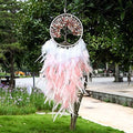 Pretty Jolly Fairy Pink Tree of Life Dream Catcher Wall Decor with Healing Crystal Stone Handmade Feather Dream Catchers Decoration Wall Hanging Bedroom Living Room Wedding Party Home Decor-25.6"