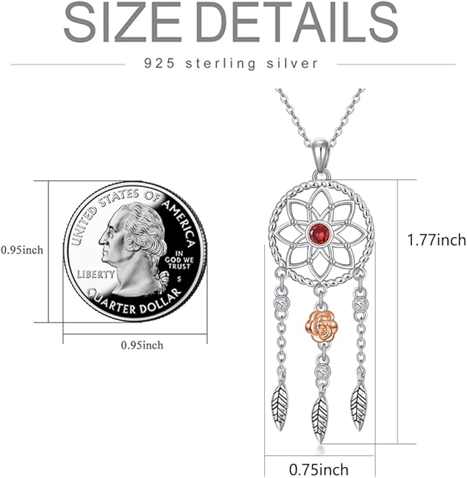 Dream Catcher Pendant Necklace 925 Sterling Silver Synthetic Moonstone Crystal Sunflower Rose Flower Evil Eye Dreamcatcher Cremation Jewelry Gifts for Women Wife Mom