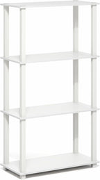 Furinno Turn-S-Tube Storage Shelves, 4-Tier Book Shelf, Corner Shelf, Toolless Open Frame Standing Shelves, for Organization and Storage, Living Room, Garage, Home Office, White