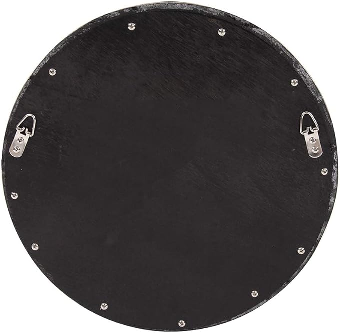 Howard Elliott Patterson Convex Round Hanging Accent Wall Mirror, Matte Black and Silver Leaf, for Bedroom Entrway or Any Room, 16 Inch