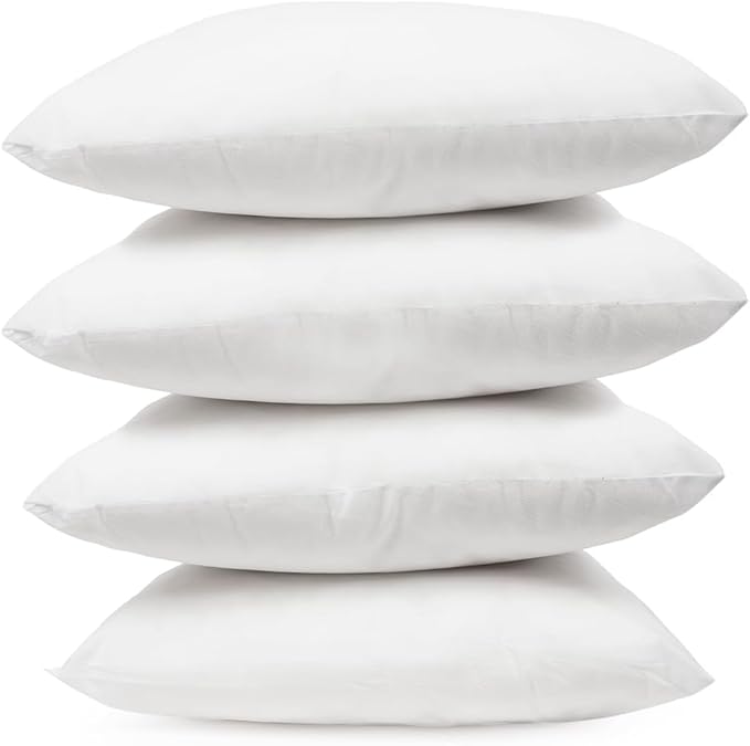 Covers & All Throw Pillow Inserts Only (Pack of 4, White), 65 GSM Non-Woven Fabric with 15D Silicon Fiber Filling, Durable Soft Universal uses for Home Decor Office Indoor Outdoor (Square 14" x 14")
