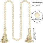 Sivya 2Pcs Wood Bead Garland With Tassels, Rustic Farmhouse Decor for Tiered Tray and Wall (Natural Wood, 58in/2Pcs)