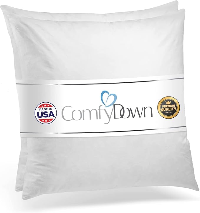 ComfyDown 28x28 Decorative Throw Pillow Insert, Down and Feathers Fill, 100% Cotton Cover 233 Thread Count, Square Pillow Insert - Made in USA (Set of 2)