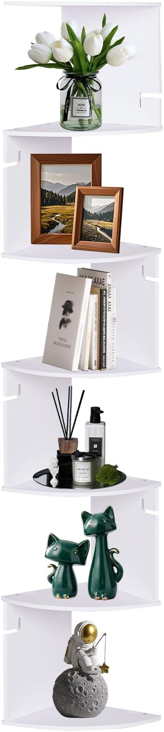 ShellKingdom Corner Shelf Wall Mount, 7 Tier Corner Bookshelf, Floating Display Shelves for Home, Living Room, Bedroom, Office, Bathroom, Small Spaces Decorations