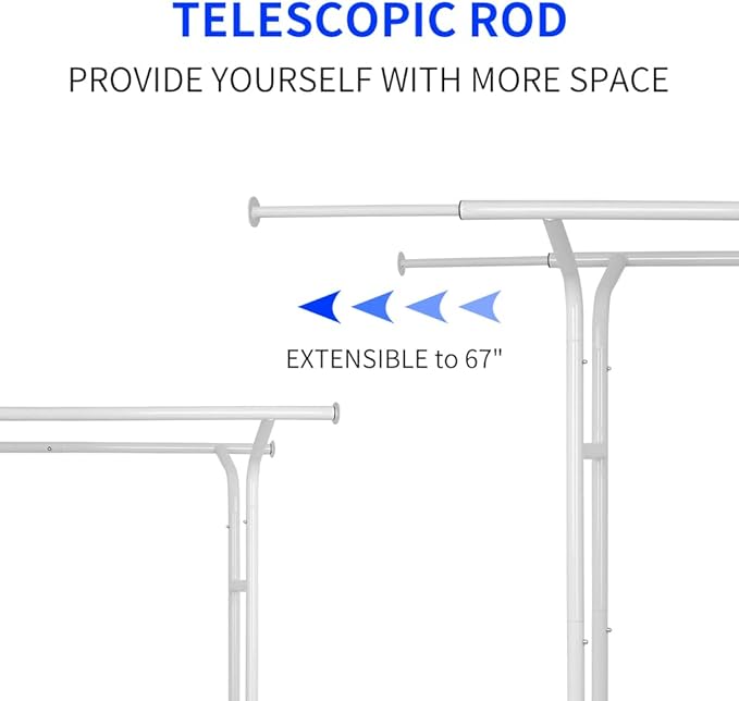 White Double Rod Garment Rack for Hanging Clothes, Rolling Clothes Organizer on Commercial Metal with Lockable Wheels Mobile Design for Coats Dresses