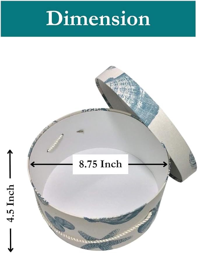 Sarah's Hat Boxes Classic Shells Hat Box – 8.75" x 4.5" (Dia. x Ht.) Handmade in USA – Odorless Non-Toxic Adhesive, Cording Handle – Premium Storage for Hats & Accessories
