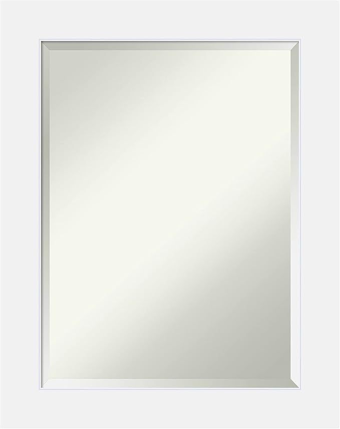 Amanti Art White Wall Mirror 29x23 Corvino White Rectangle Bathroom Mirror for Wall Decor Living Room, Medium Modern Wood Frame, Hangs Horizonally and Vertically, Bathroom Decor, Beveled Edge