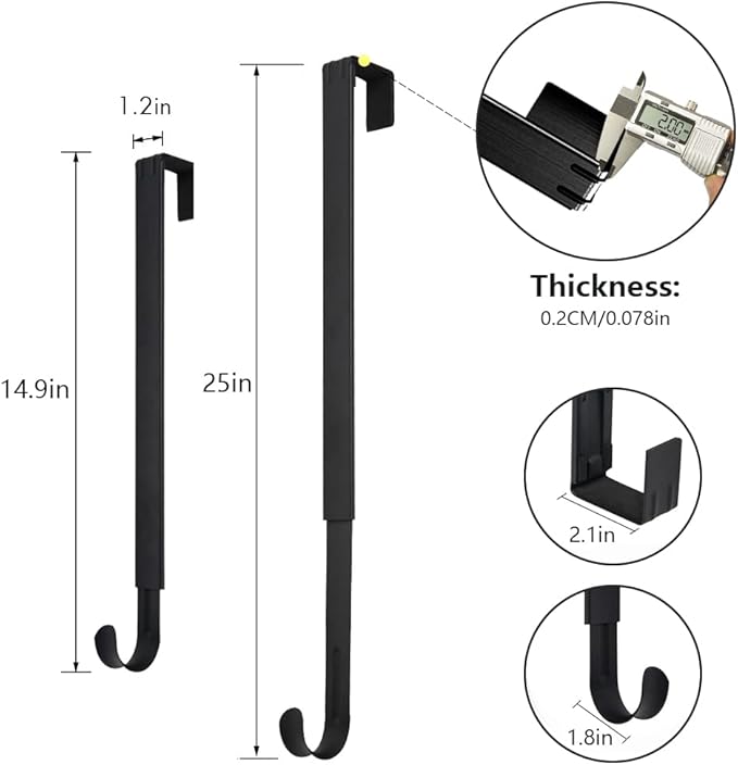 Wreath Hanger, Adjustable Over The Door Wreath Hanger from 14.9 to 25 Inches & Wreath Holder & Wreath Door Hanger for Front Door Decor 20 lbs Larger Christmas Decorations Hook (Black)