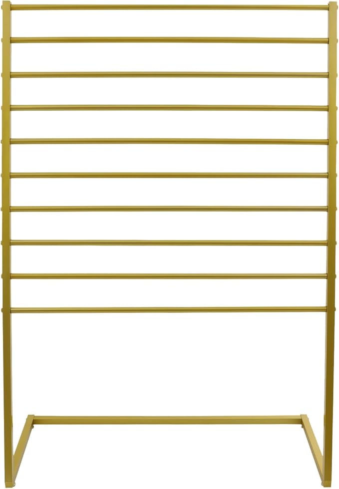 10 Tier Metal Scarf Organizer Holder, Freestanding Scarf Rack, Scarf Holder Organizer for Commercial Clothing Retail Store Towel Rack Ties Belt Pants Hanging (Gold, 39.37 * 15.75 * 57.09in)