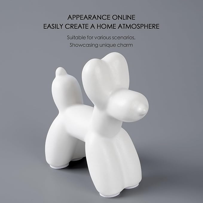 Notakia Cute Ceramics White Balloon Dog Statue Crafts Living Room Desktop Decorations,Handmade Modern Small Ceramic Animal Statue Ornament Home Decor Accents (White, Small)