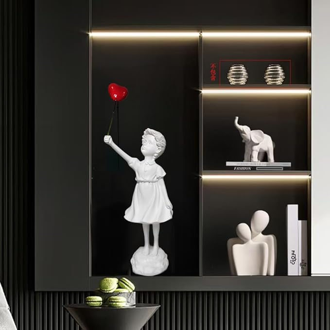 Banksy Street Graffiti Art Statue,Love Balloon Girl Room Decor,Resin Ornaments,Living Room Dining Desk Bookshelf Decorations(White)