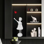 Banksy Street Graffiti Art Statue,Love Balloon Girl Room Decor,Resin Ornaments,Living Room Dining Desk Bookshelf Decorations(White)