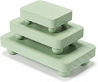 Maitys 3 Pcs Wooden Risers for Display Pedestal Stand Wooden for Decor Farmhouse Vintage Rustic Stackable Kitchen Stand Tray Riser, 3 Sizes(8 x 4.3, 6 x 3.5, 4 x 2.8 in,Green)