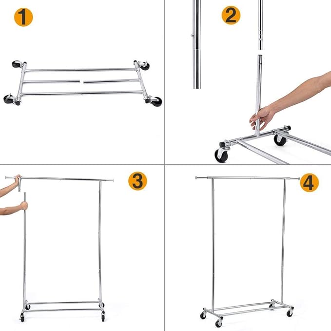 DRM Folding/Collapsible Clothing/Garment Rack,250 lbs Heavy-Duty Rolling Clothes Organizer Rack,Chrome