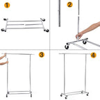 DRM Folding/Collapsible Clothing/Garment Rack,250 lbs Heavy-Duty Rolling Clothes Organizer Rack,Chrome