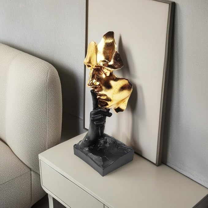 Thinker Statue-Silence is Gold-Abstract Art Figurine Decor - 12" H No Hear No See No Speak Modern Home Resin Sculptures Decorative Objects Decor for Home Office Bookshelf Desktop