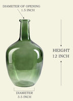 Serene Spaces Living Green Bottleneck Glass Vase, Vintage Floor Vase, Long-Stemmed Floral Container, Decorative Centerpiece for Coffee Table, Office, Wedding, 7.48" Diameter & 12" Tall, Set of 4