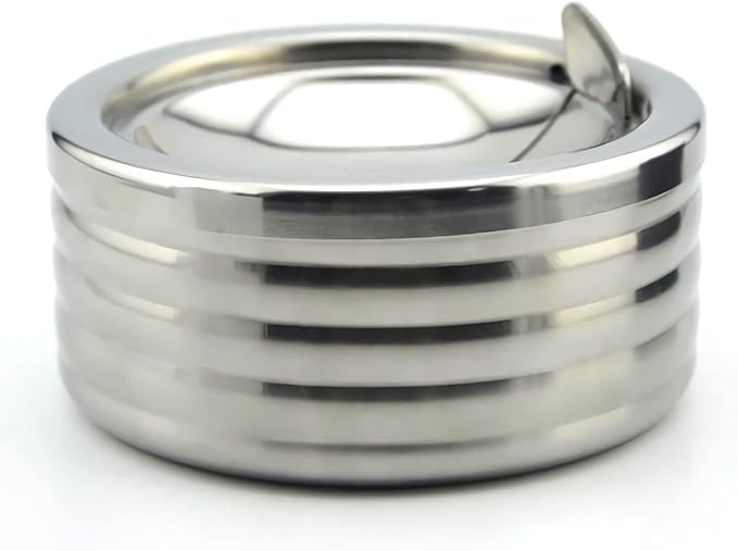 Outdoor Ashtray with Lid, Flip Top Stainless Steel Ash Tray, Metal Windproof Cigarette Ashtrays for Indoor or Outdoor Use, Desktop Ashtray Office Patio Home Decor