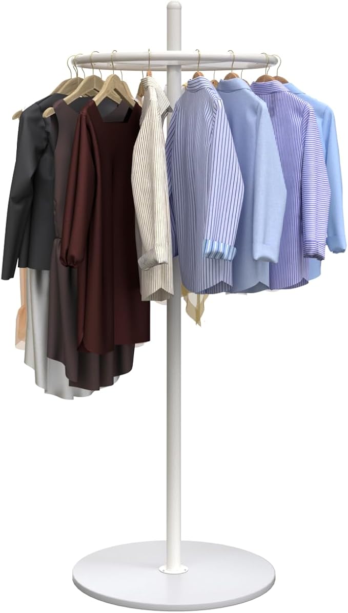 Round Garment Rack, Floor Standing Rotatable Clothing Rack, Portable Retail Display stand for Hanging Clothes Bedrooms Boutiques Commercial Shop Laundry Room