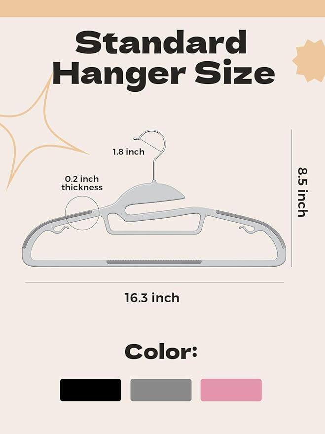 HOUSE DAY Grey Plastic Hangers 50 Pack, Slim Space Saving, Non Slip Hangers with Rubber Pads, Sturdy Heavy Duty Coat Hanger for Closet, S-Shaped Clothes Hanger for Shirt, Suit, Pant, Skirt