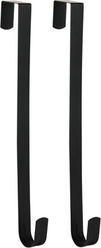 Wreath Hanger for Front Door, Slim Over The Door Hook, Easy to Use and Reusable Holiday Wreath Holder for Christmas, Thanksgiving, Halloween and Daily Décor (15" Black, 2)