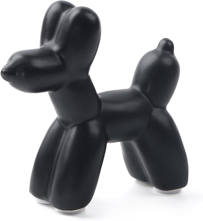 Notakia Cute Ceramics Black Balloon Dog Statue Crafts Living Room Desktop Decorations,Handmade Modern Small Ceramic Animal Statue Ornament Home Decor Accents