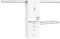 ClosetMaid SuiteSymphony Hanging Closet Kit Includes (1) Tower, (3) Closet Rods, (4) Shelves, (3) Top Shelves w/Brackets, (4) Drawers, and (1) Closet Door Set, White
