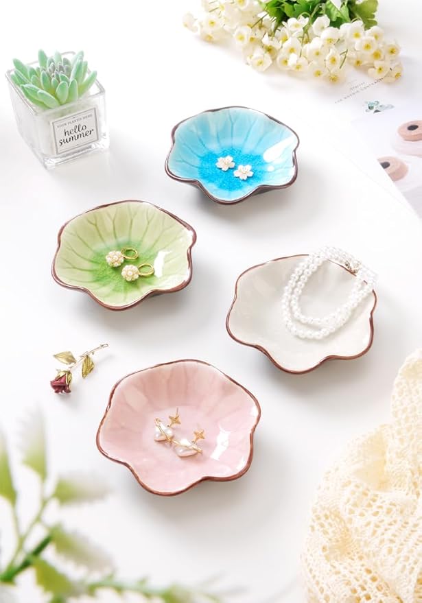Ice Cracking Leaf Jewelry Dish, Decorative Ring Holder Small Trinket Tray Bowl, Gifts for Daughter Mom Friends, Milk White.