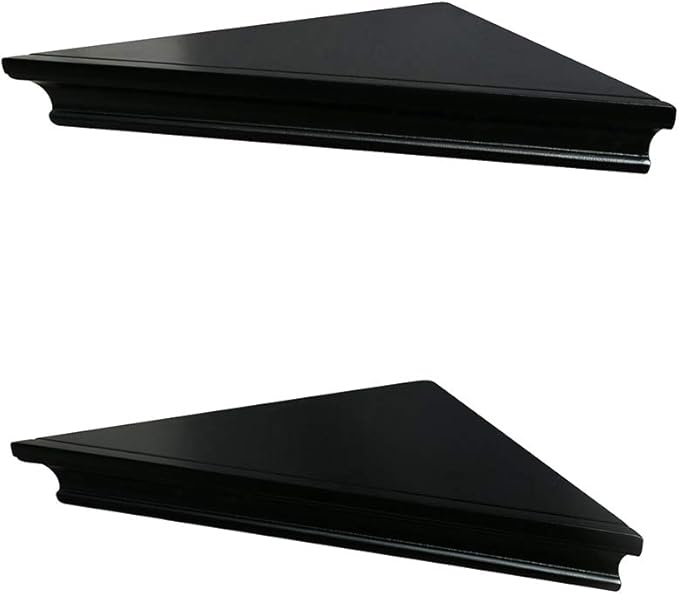 AHDECOR Black Floating Corner Shelves, Elegant Wall-Mounted Corner Shelf for Decorative Display and Storage in Any Room, Set of 2
