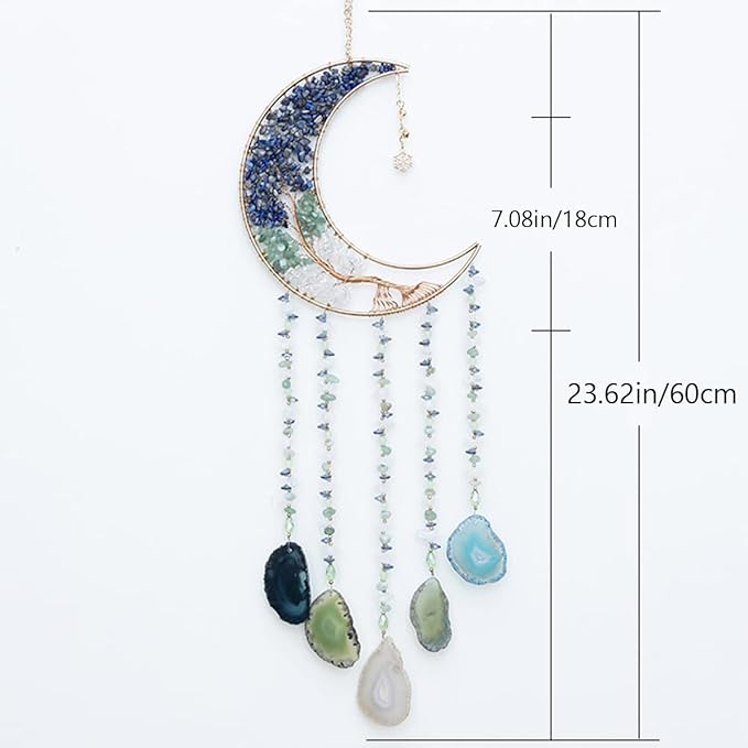 Boho Dream Catcher with Crystal Suncatcher, Handmade Dream Catchers for Adults Bedroom Decor, Moon Wall Hanging Bohemian Room Decor Spiritual Gift for Women