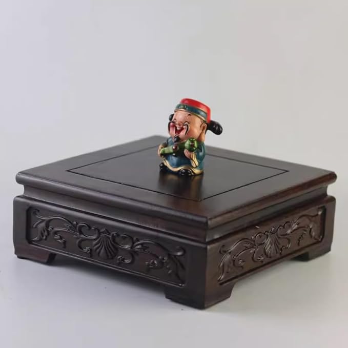 GOLDY&WENDY Handmade Solid Wood Display Stand Square Rosewood Carved Vase Plant Lamp Pedestal Home Decor Base