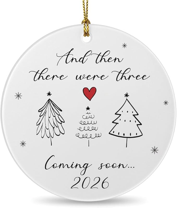 Baby Coming Soon 2026, Baby Announcement Christmas Ornament for New Parents, Expecting Couple, Promoted to Grandparents Gift, Baby Reveal Keepsake Decor (Three Tree)