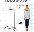 Fishat 59" H Simple Portable Standard Black Rolling Clothing Garment Rack, Metal Freestanding Hanging Clothes Organizer with Lockable Wheels for Mobile