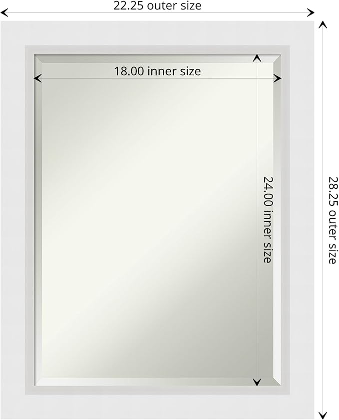Amanti Art White Wall Mirror 28x22 Blanco White Rectangle Bathroom Mirror for Wall Decor Living Room, Medium Modern Wood Frame, Hangs Horizonally and Vertically, Bathroom Decor, Beveled Edge