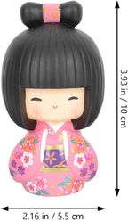 Japanese Kokeshi Doll Girl in Kimono Collectible Figurines Traditional Crafts Oriental Geisha Statue for Office Bar Home Party Table Decoration Pink