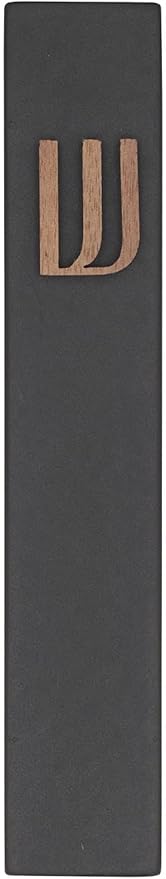 A&S Mezuzot Modern Concrete Mezuzah Case with Scroll, Easy Peel and Stick Mezuza (Black+ Wood Shin, 7 Inches)