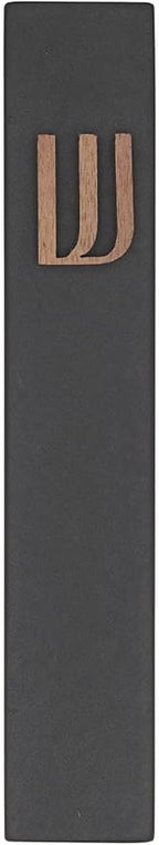 A&S Mezuzot Modern Concrete Mezuzah Case with Scroll, Easy Peel and Stick Mezuza (Black+ Wood Shin, 7 Inches)