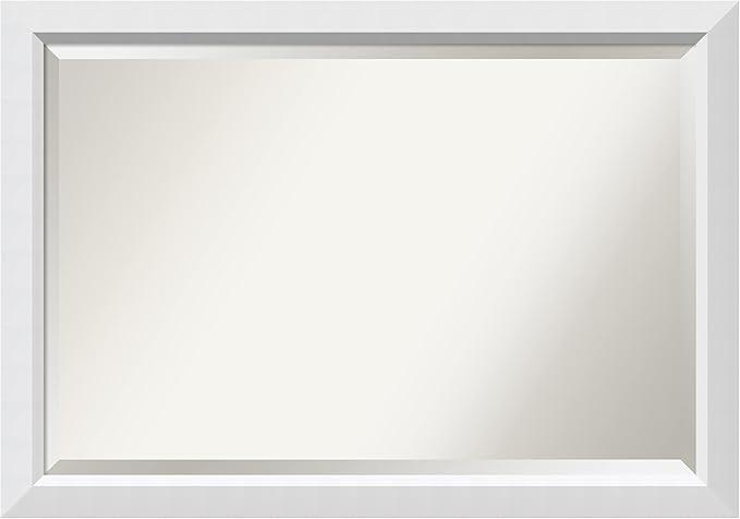 Amanti Art White Wall Mirror 28x40 Blanco White Rectangle Bathroom Mirror for Wall Decor Living Room, Large Modern Wood Frame, Hangs Horizonally and Vertically, Bathroom Decor, Beveled Edge