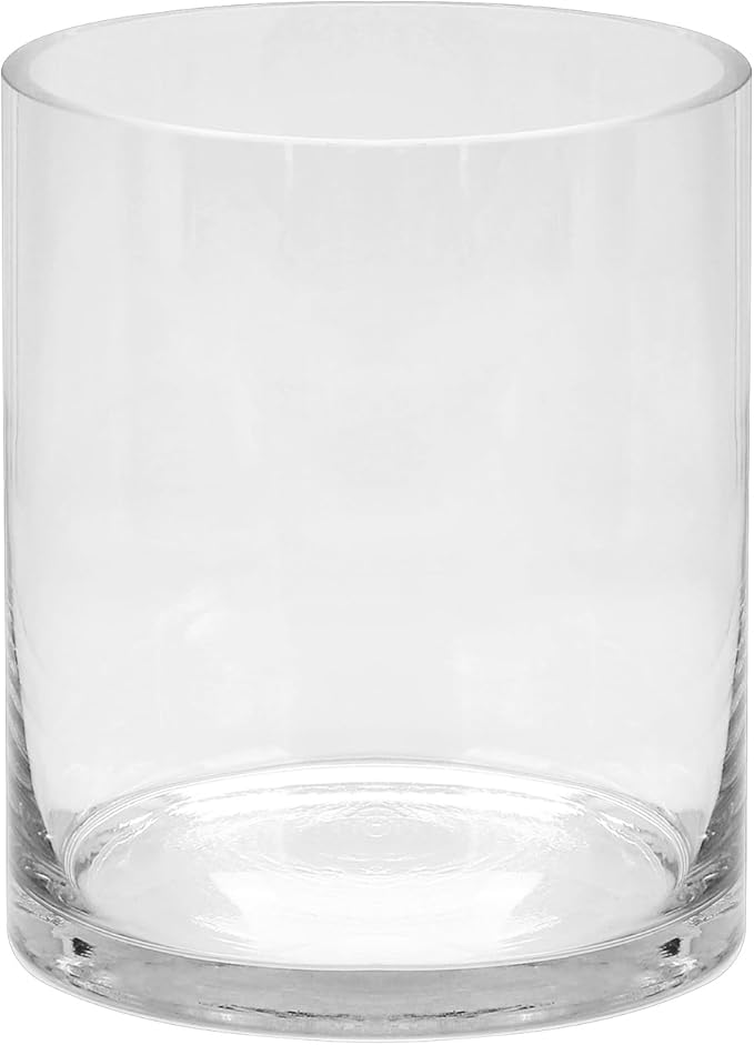 5" Wide 6" High Large Hand Blown Sturdy Clear Cylinder Glass Vase, Centerpiece Flower Vase for Rose, Tulip, Boquets, Hurricane Candle Holder (1, 5"x6")